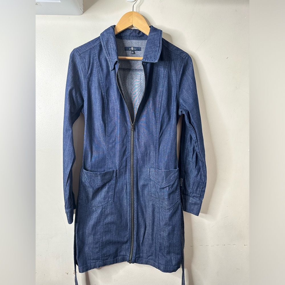 Seven For All Mankind Long- Sleeve Zip Front Denim Dress Size Large - Picture 3 of 15